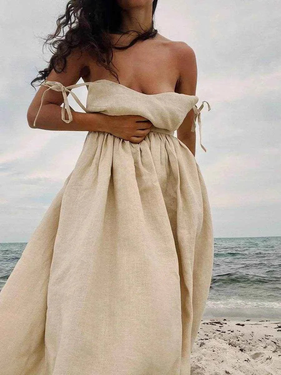 Vintage Cotton V-Neck A-Line Beach Dress - Stylbelle