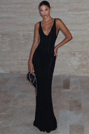 Knit V-Neck Backless Maxi Dress