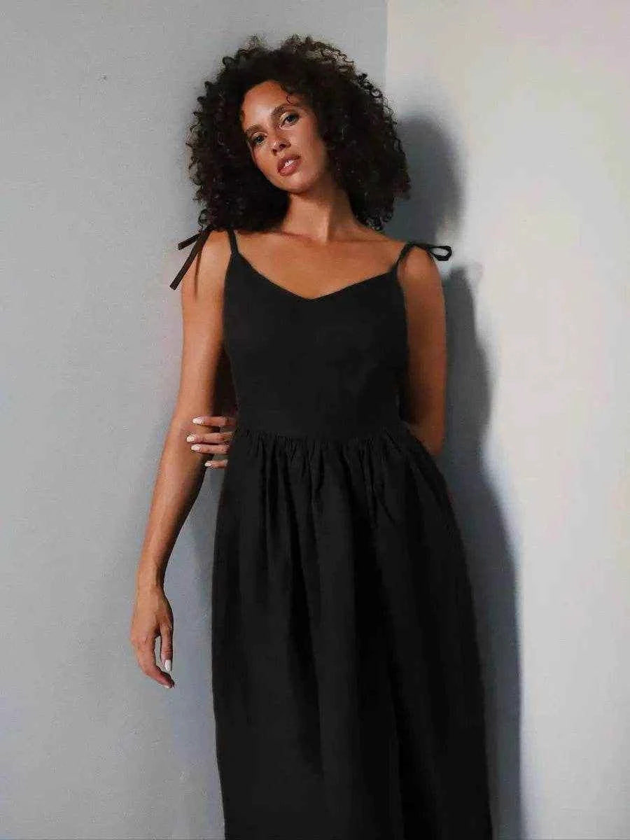 Vintage Cotton V-Neck A-Line Beach Dress - Stylbelle