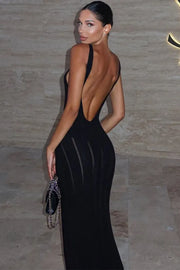 Knit V-Neck Backless Maxi Dress