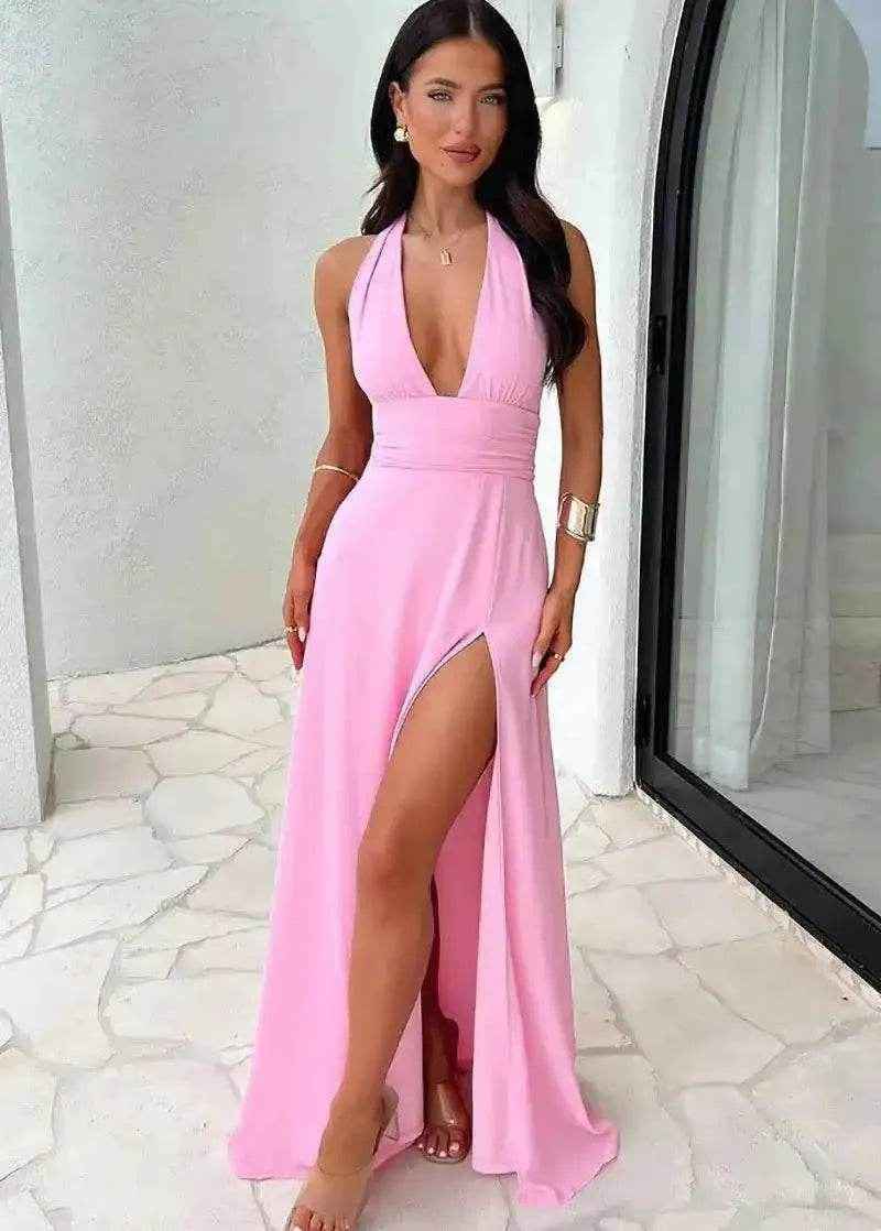 Halter Backless Maxi Dress – High Slit Sleeveless Summer Clubwear - Stylbelle