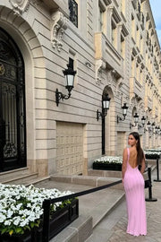 Knit V-Neck Backless Maxi Dress