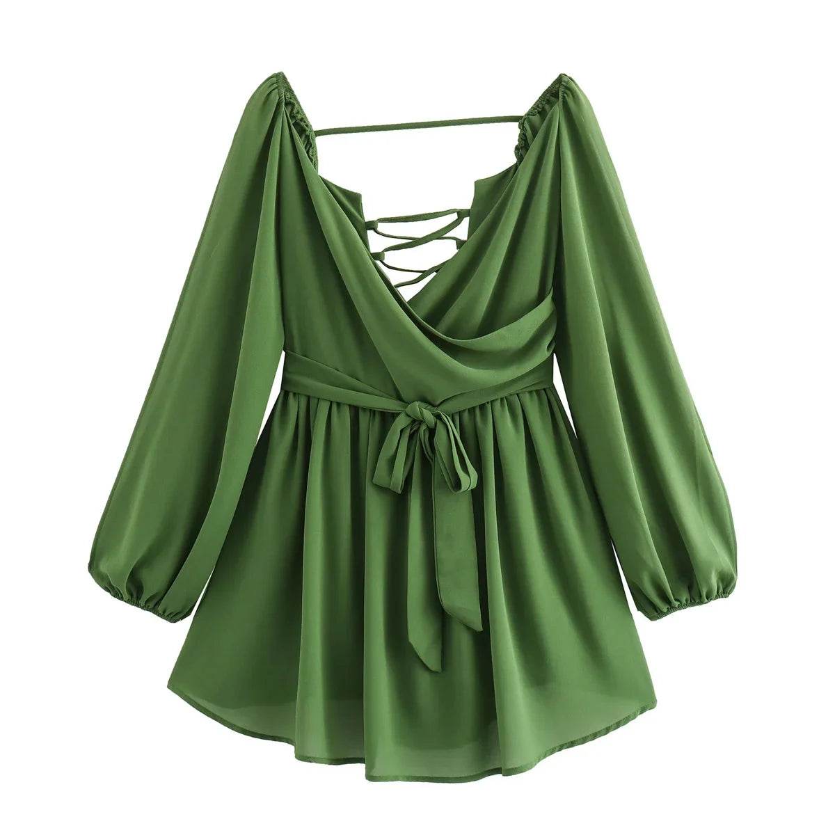 Elegant Green Pleated Mini Dress - Stylbelle