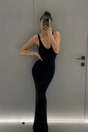 Knit V-Neck Backless Maxi Dress