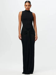 Ruched High Collar Maxi Dress