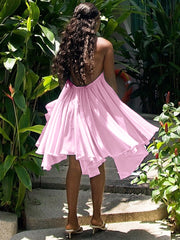 Chiffon Pleated Halter Dress